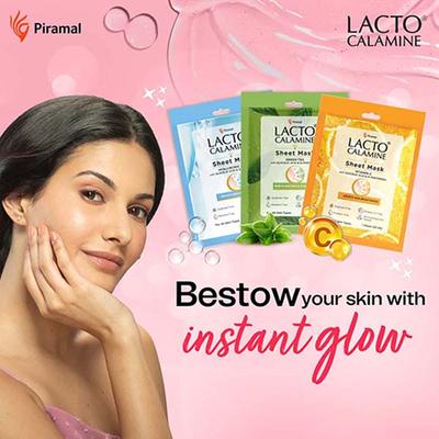 Lacto Calamine Vitamin C Face Sheet Mask Instant Hydration Glycolic Acid and D-Panthenol 30 gm - Sheet Masks