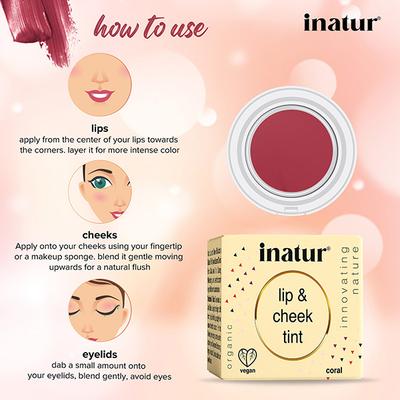 Inatur Lip and Cheek Tint - Coral 4 gm - Lip Stains & Tints