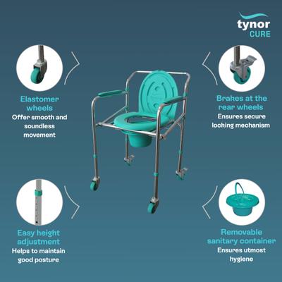 Tynor Commode Chair With Wheels 1's - Wheelchairs & Walking Sticks