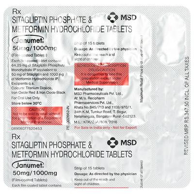 Janumet 50/1000mg Tablet 15'S - Diabetes-Ant