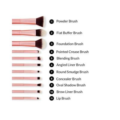 bh cosmetics Metal Rose 11 Piece Brush Set With Cosmetic Bag 1's - Lens Solution & Accessories