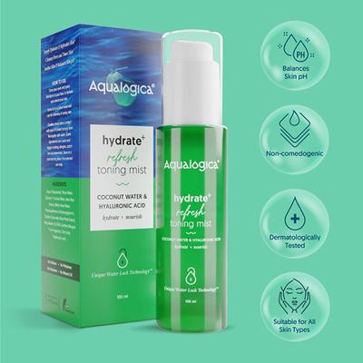 Aqualogica Hydrate Plus Refresh Toning Mist Coconut Water & Hyaluronic Acid Hydrate + Nourish 100ml - Face Mists