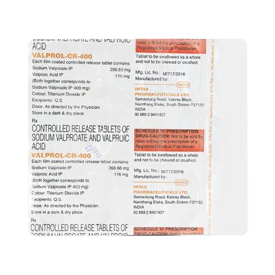 Valprol CR 400mg Tablet 15'S - Epilepsy/Convulsion-Ant