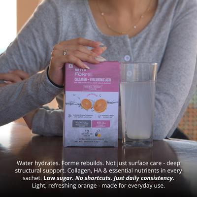Briyo Forme Collagen + Hyaluronic Acid Structural Support Drink Mix Sugar Free Sachets - Orange Flavour (Pack of 10 x 11.6 g) - Nutritional Supplement