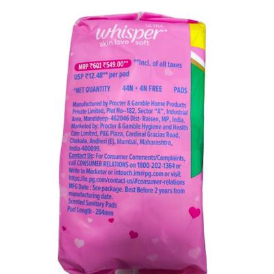 Whisper Ultra Skin Love Soft Sanitary Pad XL (Pack of 44's + 4 Free) - Sanitary Napkins