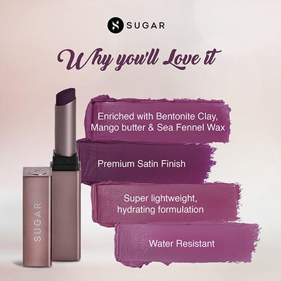SUGAR Cosmetics Mettle Satin Lipstick - 05 Helena (Plum Berry) 2.2 gm - Lipsticks