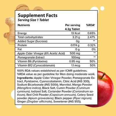 Plix The Plant Fix Apple Cider Vinegar Tablet With Vitamin B6 & B12 (Lemon Ginger)60 Tablets 4's - Apple Cider Vinegar - Acv