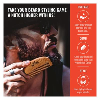 Man Arden Pure Neem Wooden Beard Comb with Leather Pouch 1's - Beard Comb