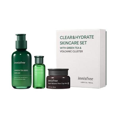 Innisfree Clear & Hydrate Skincare Set With Green Tea & Volcanic Cluster 130 ml - Face Serum