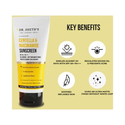 Dr. Sheth'S Centella & Niacinamide Oil & Acne Prone Skin SPF 50 PA+++ Sunscreen 50gm - Face Sunscreen