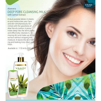 Vaadi Herbals Deep-Pore Cleansing Milk - Aloe Vera with Lemon Extract 350ml - Face Wash & Cleansers