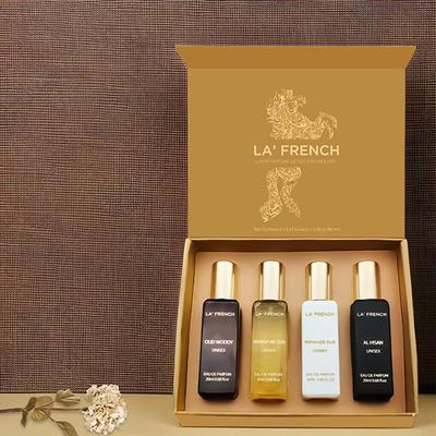 La French Adventure Oud, Romance Oud, Al Hisan, Oud Woody Luxury Perfume Gift Set for Unisex 4X20Ml 4's - Men Perfumes (Edt/Edp)
