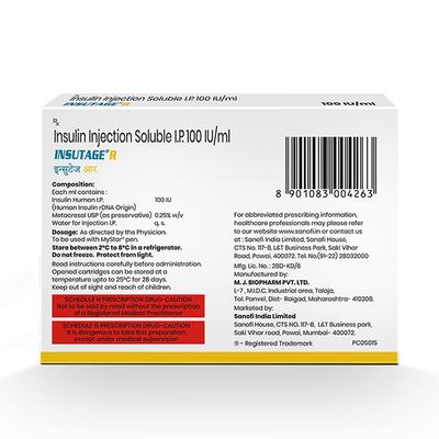 INSUTAGE R 100iu Cartridge 5x3ml - Diabetes-Ins