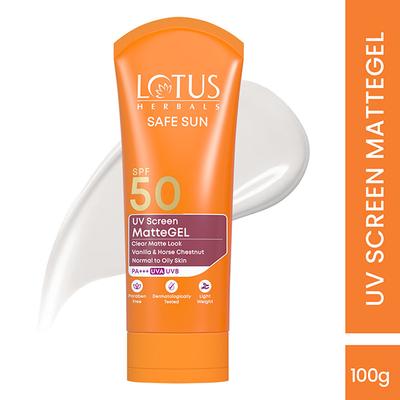 Lotus Herbals Safe Sun Uv Screen Mattegel Pa+++ Spf-50 100 Gm - Face Sunscreen