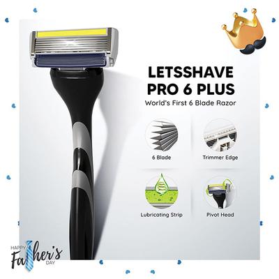 Letsshave Pro 6 Plus Lite Premium Gift Set 6 Blade Razor with Cartridges, Travel Cap, Shave Foam, After Shave Balm and Travel Bag Complete Shaving Kit for Men 1's - Razors & Cartridges
