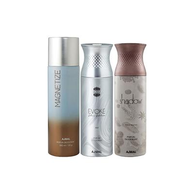 Ajmal 1 Magnetize, 1 Ajmal Evoke Silver Edition For Him And 1 Shadow Him Deodorants Pack of 3 200 ml - Deodorants/Roll-Ons