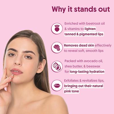 Aravi Organic Beetroot Lip Lightening Scrub Balm For Dark, Chapped and Pigmented Lips 15 gm - Lip Scrubs