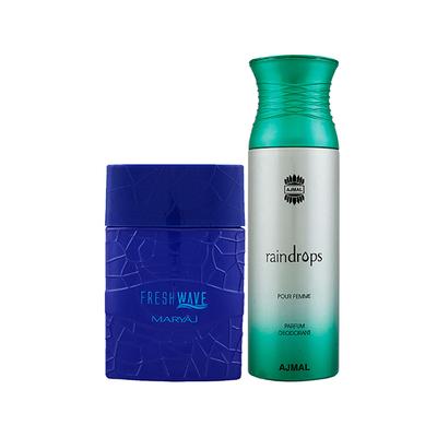 Maryaj Fresh Wave EDP Citrus Woody Perfume And Ajmal Raindrops Femme Deodorant Floral Chypre Fragrance 300 ml - Perfumes (Edt/Edp)