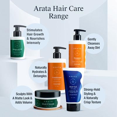 Arata Natural Bath & Hair Care Shower Power Gift Box Cleansing Shampoo (300 Ml), Body Wash (300 Ml), Conditioner (300 Ml) 900 ml - Lotions & Creams