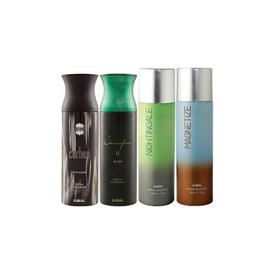 Ajmal 1 Carbon Homme, 1 Sacrifice II For Him, 1 Nightingale And 1 Magnetize Deodorants Pack of 4 200 ml - Deodorants/Roll-Ons