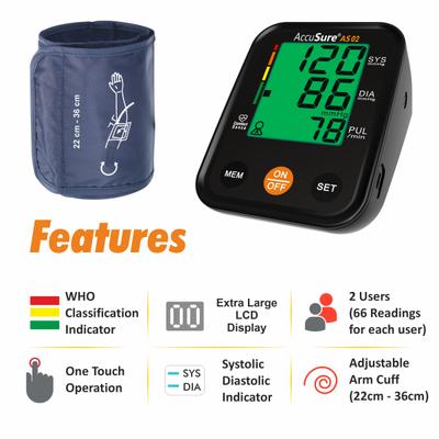 AccuSure Automatic Digital Blood Pressure Monitor 3 Color Display (AS02) 1's - Blood Pressure Monitors