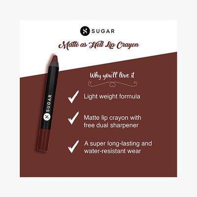 SUGAR Cosmetics Matte As Hell Crayon Lipstick - 13 Murphy Brown (Chocolate Burgundy) 2.8 gm - Lip Crayons