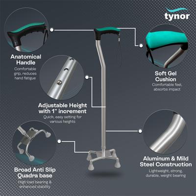 Tynor Walking Stick Quadripod - Silver 1's - Wheelchairs & Walking Sticks