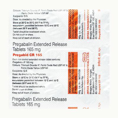 PREGABID CR 165 Tablet 10's - Neuropathic Pain-Dru