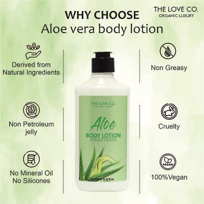 The Love Co. Aloe Vera Body Lotion - Daily Skin Moisture for Men and Women - Intense Hydration for Dry Skin 250 ml - Creams/Oils/Lotions