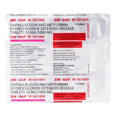 ZINODAP M 10/1000 Tablet 15's - Diabetes-Ant