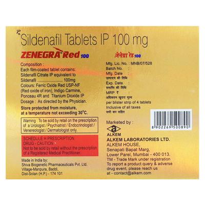 Zenegra Red 100 Tablet 4'S - Impotence/Erectile Dysfunction (Ed)