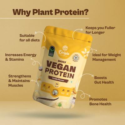 Origin Nutrition Vegan Protein Powder - Vanilla Flavour 780 gm - Protein Drink