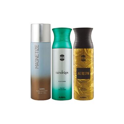 Ajmal 1 Magnetize, 1 Raindrops Femme And 1 Aurum Femme Deodorants Pack of 3 200 ml - Deodorants/Roll-Ons