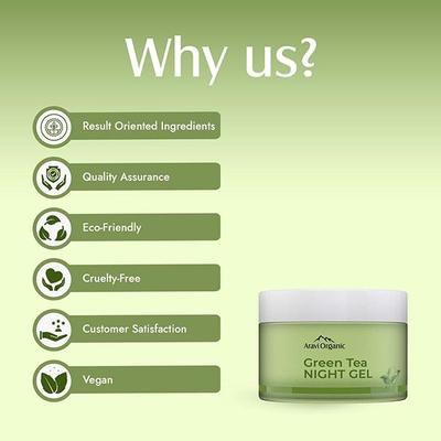 Aravi Organic Green Tea Night Gel Moisturizer For Overnight Hydration - Anti-Aging Oil Free 50 ml - Night Cream