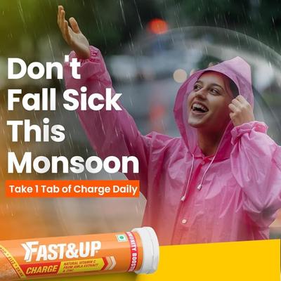 Fast&Up Charge Natural Vitamin C From Amla Extract & Zinc Tablets - Fizzy Blast Orange Flavour 20's - Vitamin C