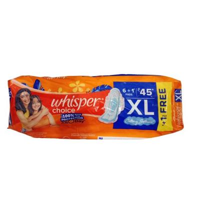 Whisper Choice Cottony Softness Pads XL (Pack of 6's+1 Free) - Sanitary Napkins