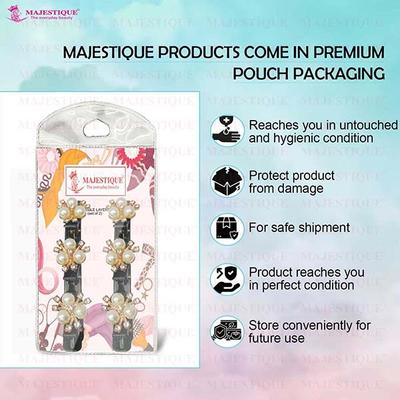 Majestique Stylish Pearl Braid Duckbill Clips, Styling Hair Pins, Crystal Stone 2's - Hair Clips/Bands