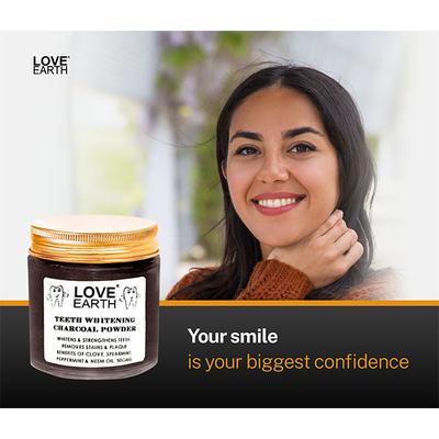 Love Earth Charcoal Teeth Whitening Powder With Peppermint & Neem Oil 50 gm - Tooth Powder