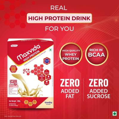 Maxvida High Protein Powder - Vanilla Flavour (Refill Pack) 500 g - Protein Drink