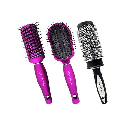 Majestique Detangling, Vent and Blow Dry Brushes, Soft Nylon Bristles -Multicolor 3's - Hair Brushes
