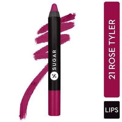 SUGAR Cosmetics Matte As Hell Crayon Lipstick - 21 Rose Tyler (Light Fuchsia/ Deep Rose) 2.8 gm - Lip Crayons