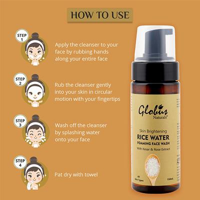 Globus Naturals Skin Brightening Rice Water Foaming Face Wash 150 ml - Face Wash & Cleansers