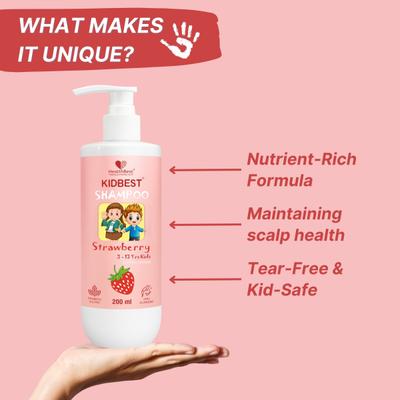 HealthBest Kidbest Shampoo - Strawberry (3-13 Yrs) 200 ml - Baby Shampoo