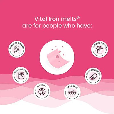 Wellbeing Nutrition Melts Vital Iron Plant Based Iron (ABFortis), Beetroot, Swiss Chard, Pumpkin Seeds, Vitamin C and Folate (30 Strips) - Calcium And Minerals