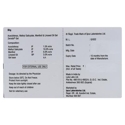 Zerodol Gel 30gm - Pain relief-Nsa