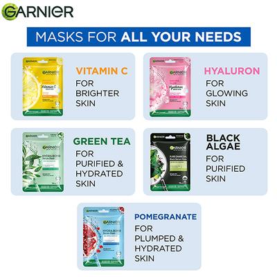 Garnier Skin Naturals, Hydra Bomb, Serum Mask Replumping Pomegranate For Dry , Dehydrated Skin 28gm - Sheet Masks