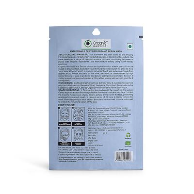 Organic Harvest Serum Face Sheet Mask - Anti-wrinkle (Swiss Ice Wine) 20 gm - Sheet Masks