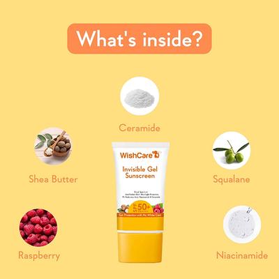 WishCare Invisible Gel Sunscreen SPF 50+ PA++++ - Broad Spectrum Protection With No White Cast 50 gm - Face Sunscreen