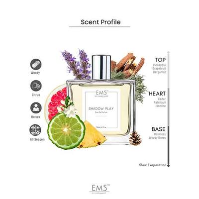 EM5 Shadow Play Unisex Perfume - Earthy Woody Sweet Citrus, Eau De Parfum Spray for Men & Women 50 ml - Men Perfumes (Edt/Edp)
