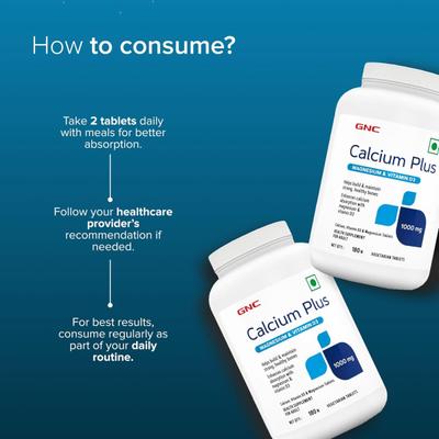 GNC Calcium Plus 1000 with Magnesium Vitamin D3 Vegetarian Tablets 180's - Calcium And Minerals